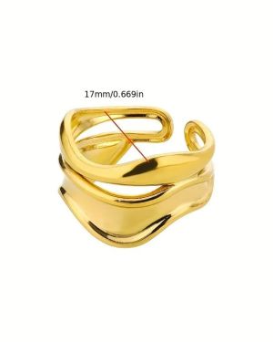 Golden Plated Geometric Wave Open Ring