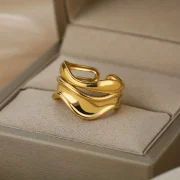 Golden Plated Geometric Wave Open Ring