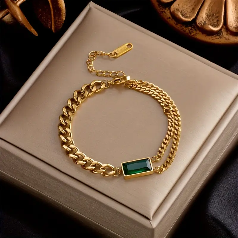 Trendy Green Square Chain Bracelet