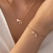 Stylish Two-Piece Set – Metal Heart & English Letter Necklace and Bracelet
