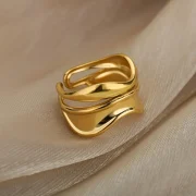 Golden Plated Geometric Wave Open Ring