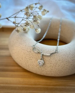 Heart Bow Silver Necklace