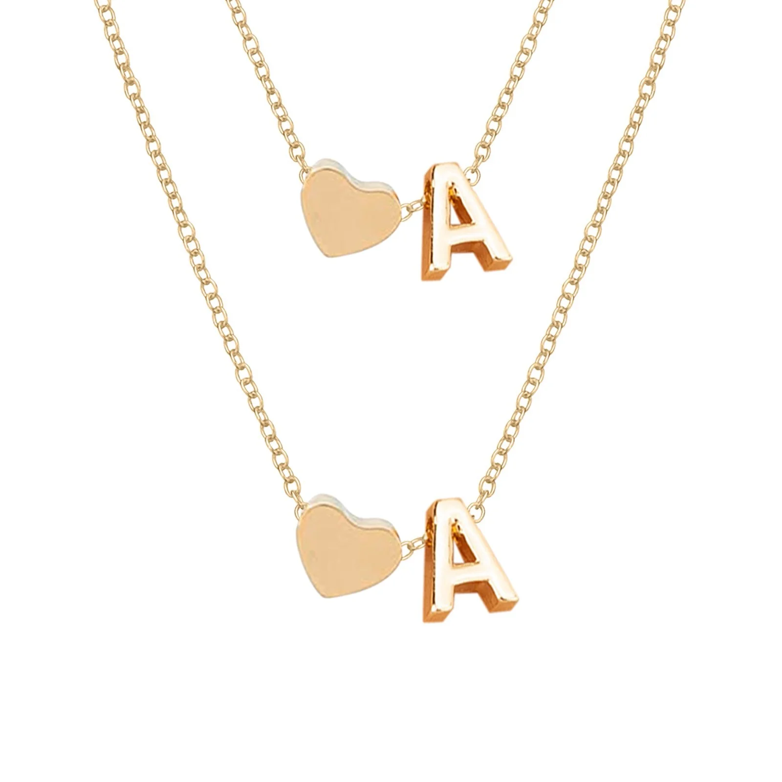 Stylish Two-Piece Set – Metal Heart & English Letter Necklace and Bracelet