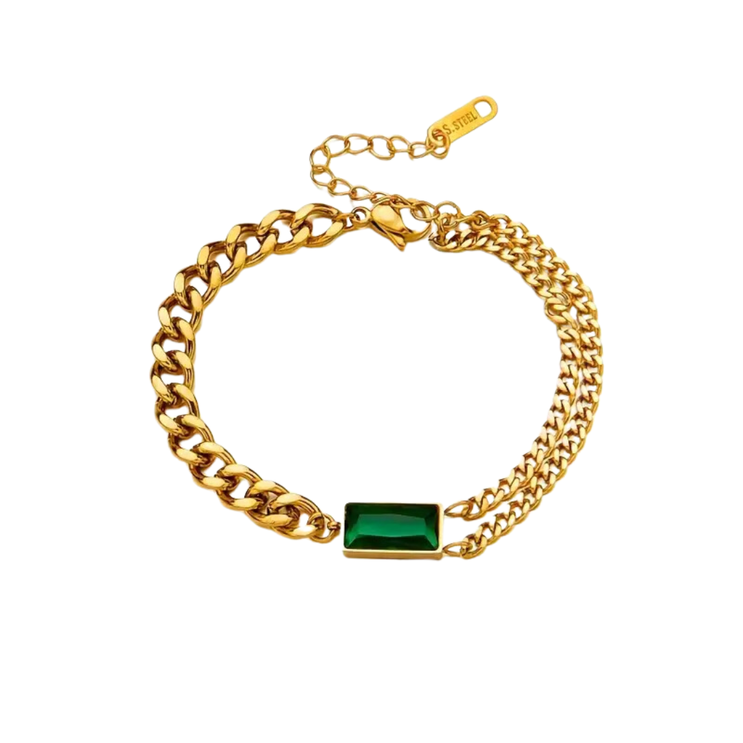 Trendy Green Square Chain Bracelet