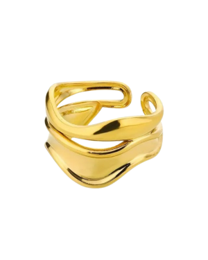 Golden Plated Geometric Wave Open Ring