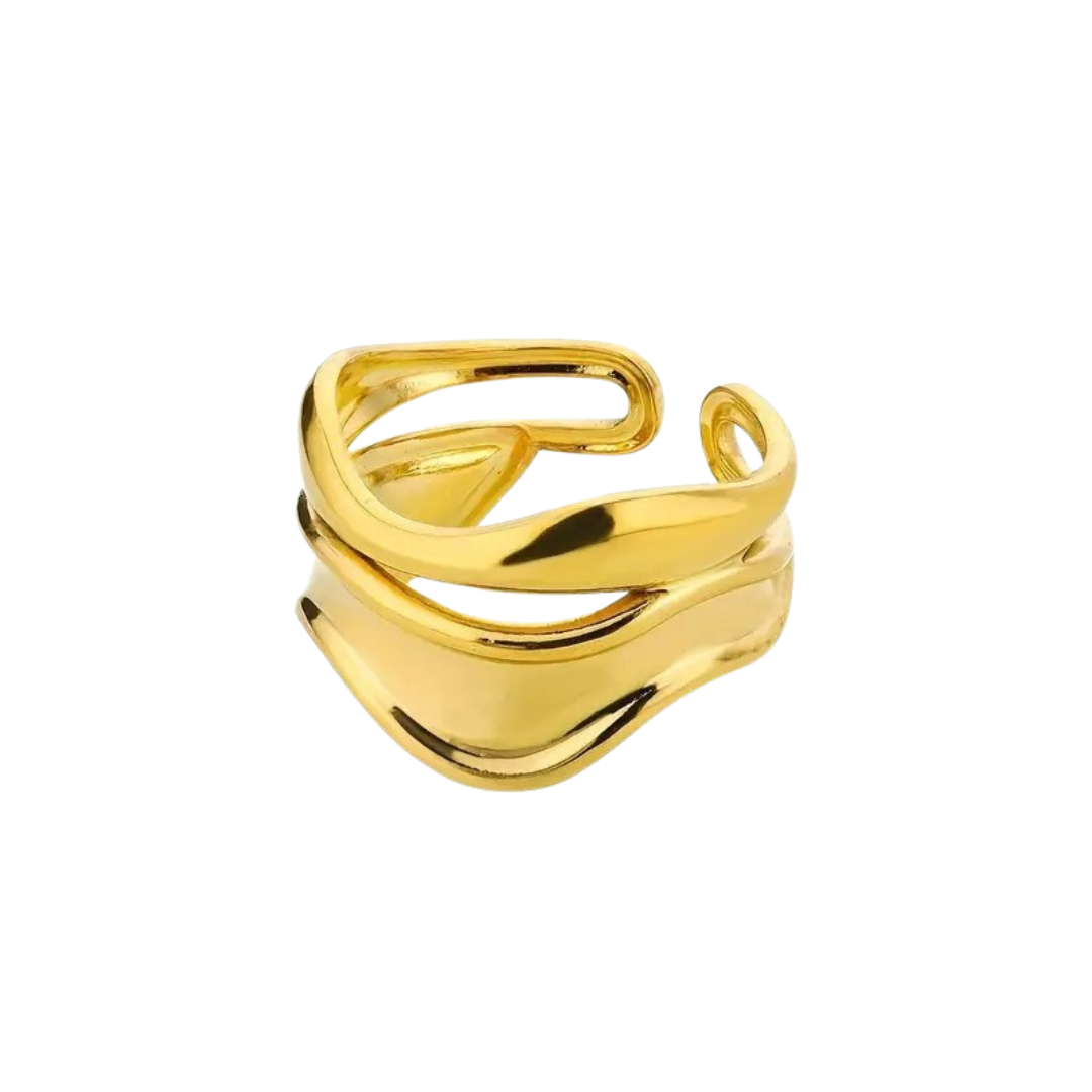 Golden Plated Geometric Wave Open Ring