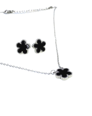 Silver Flower Necklace & Earing Set