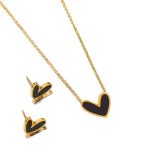 3 Piece Heart Shell Jewelry Set, 1 Necklace + 2 Earrings, Black Pendant