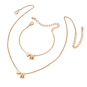 Stylish Two-Piece Set Metal Heart English Letter Necklace and Bracelet