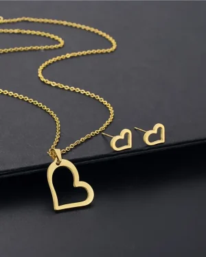 Heart Necklace And Earrings Set