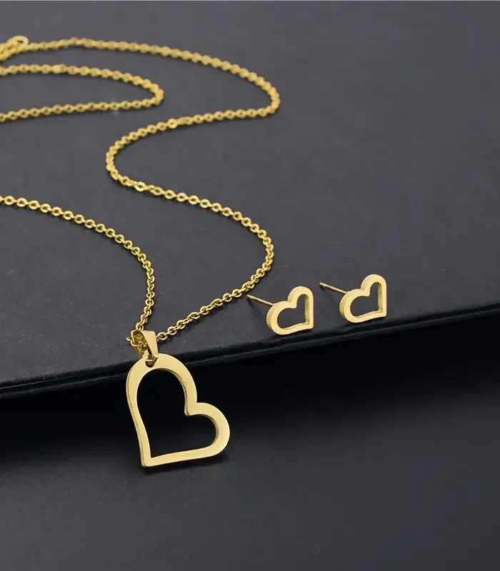 Heart Necklace And Earrings Set