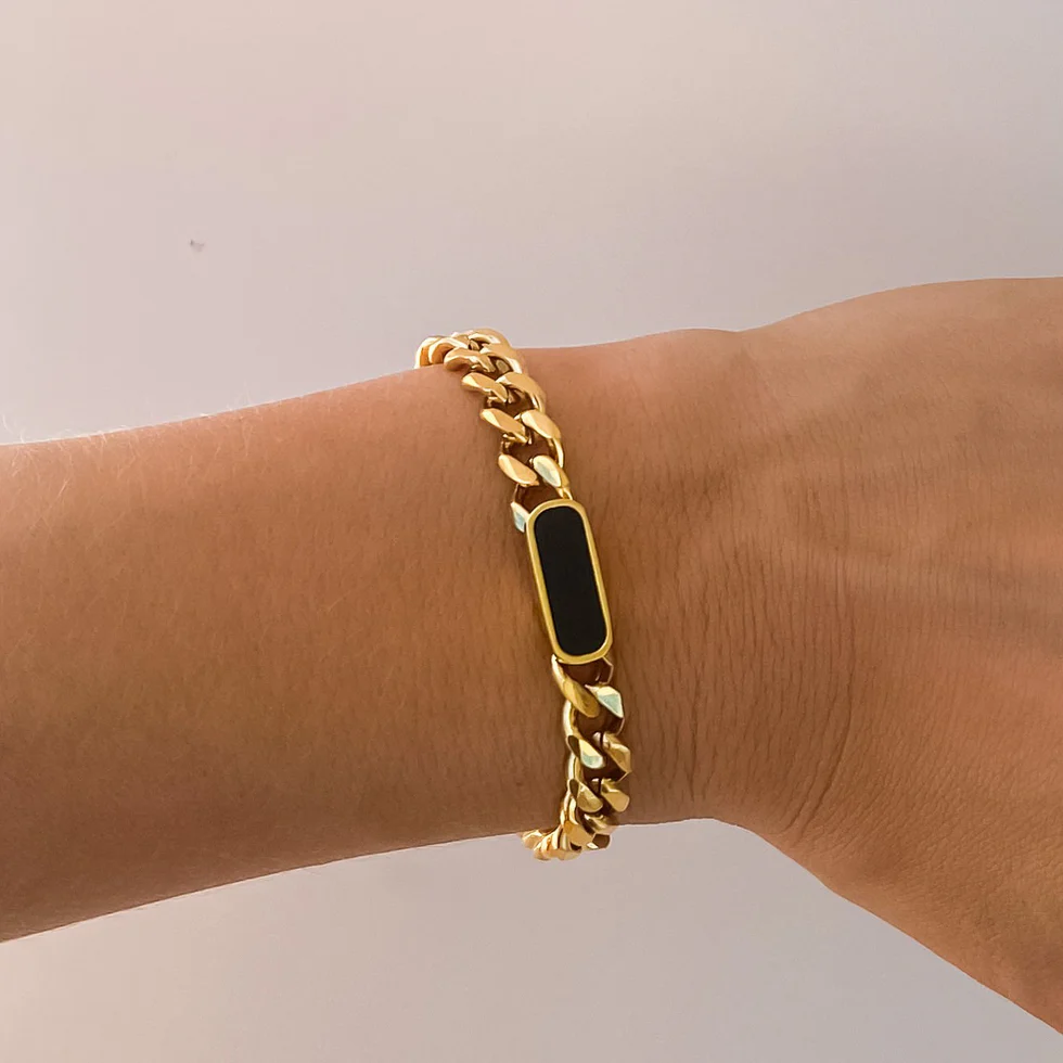 Premium Finish Black Rectangular Chain Bracelet